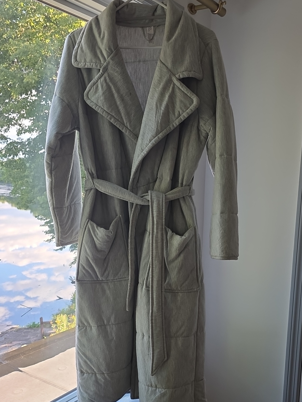 stars above Grey Quilted Belted Robe Coat